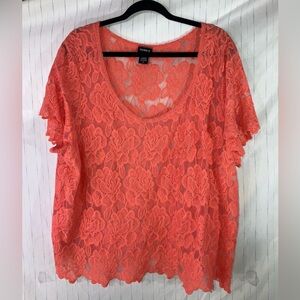Torrid Coral Embroidered Lace Crop Top